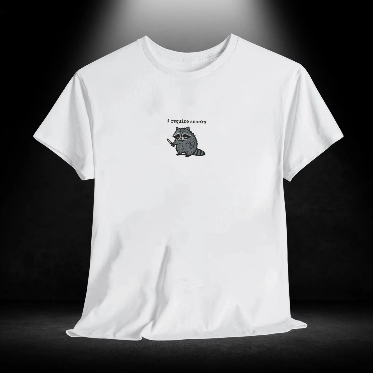 

Men s Summer T-shirt I Require Snacks Raccoon Print Crew Neck Short-sleeved Top Casual Loose Sportswear Fashion Breathable Tops S чёрный
