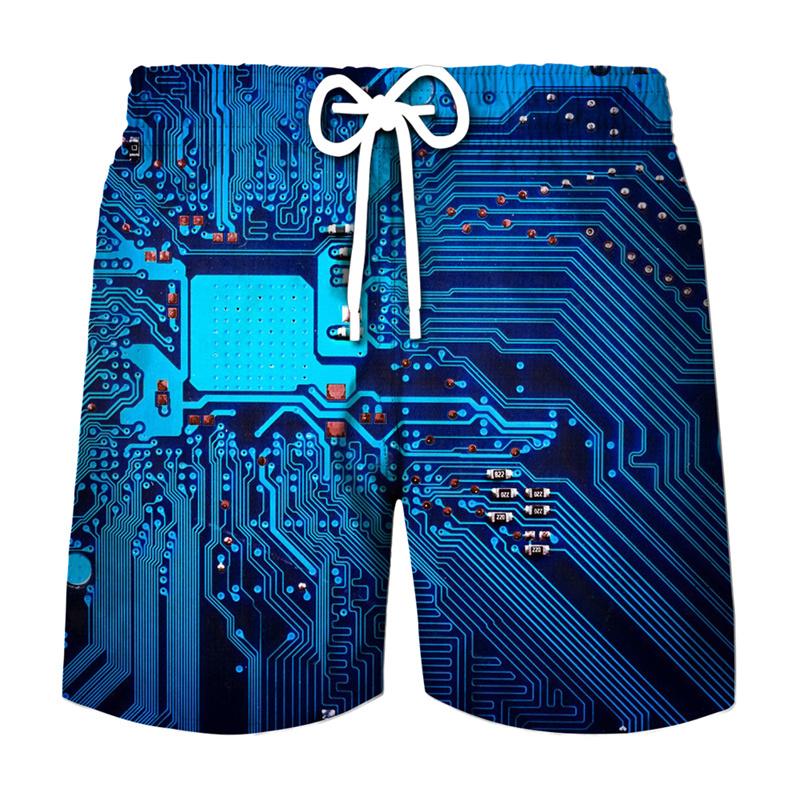 3D Printing Electronic Chip Short Pants Men Summer Beach Shorts Cool Street Circuit Board Graphic Swimsuit Gym Surf Swim Trunks
