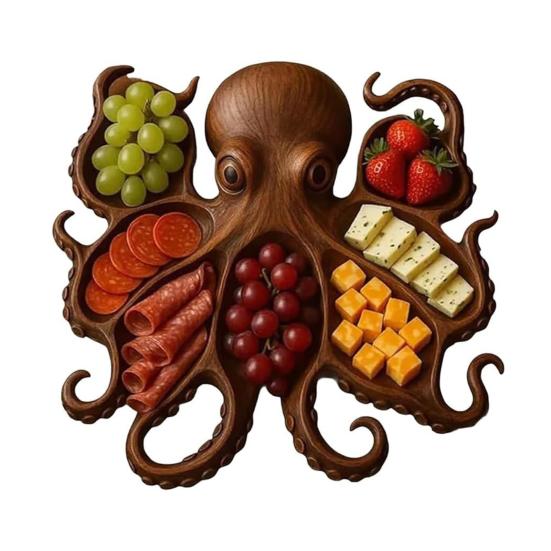 Wooden Serving Tray Large Octopus Shape Bread Fruit Platter Charcuterie Board Cheese Platter Food Dish for Kitchen