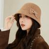 Elegant Bow Fisherman Hat Thickened Windproof Bucket Hat Solid Color Foldable Basin Caps