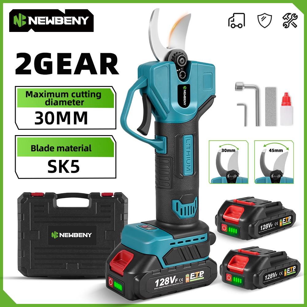 Newbeny 2 rychlosti 30mm elektrické zahradnické nůžky na prořezávání ovocných stromů, bonsají, akumulátorové prořezávací nůžky, elektrické nářadí pro 18V baterii Makita s kolíkem