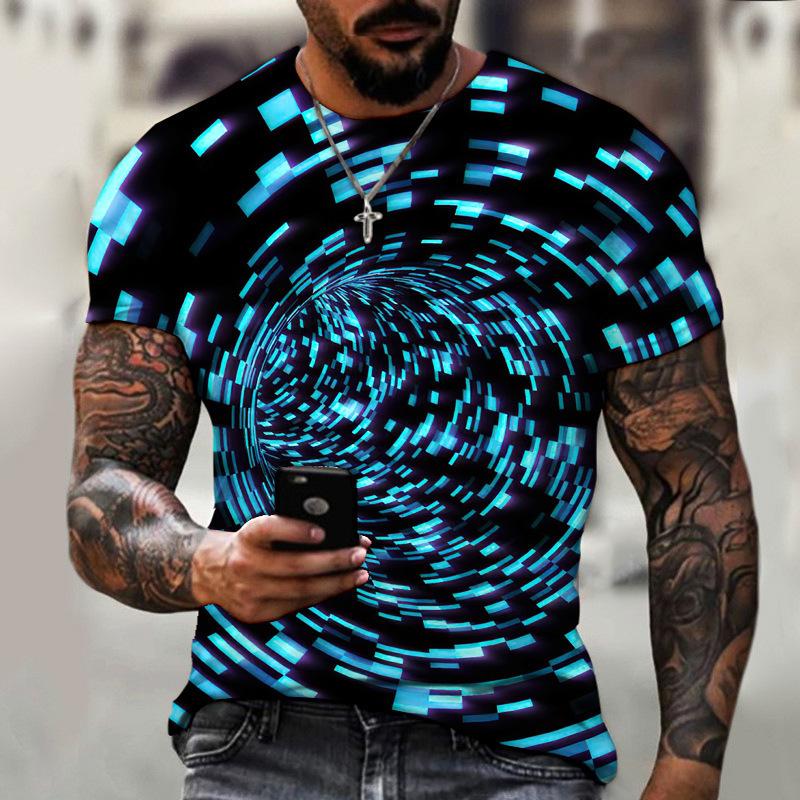 Summer New Abstract Creative Broken 3D Digital Printing Men's T-shirt Street Fashion Short Sleeves Can Be Customized