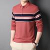 Spring and Autumn New Men's Striped T-shirts, Fashionable Casual Lapel T-shirts, Middle-aged Dad Men's Long-sleeved Polo Shirts Trendy