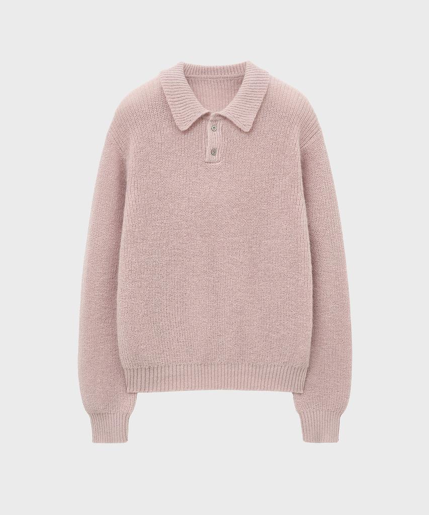 NOIRER Kid Mohair Crop Polo Knit (Dusty Pink)