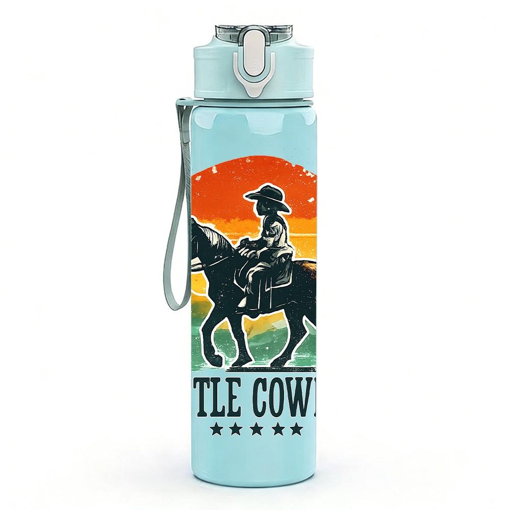 1PC Little Cowboy Horse Sunset 750ml Color Plastic Sports Water Bottle Leakproof Flip Straw Lid Suitable for Sports Office Home Use