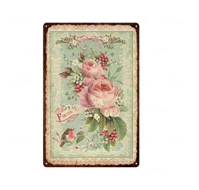 Flower Vintage Shabby Metal Tin Sign Artistic Tin Painting Indoor Home Living Room Decor Pin Up Man Cave Wall Sticker Tin Pla