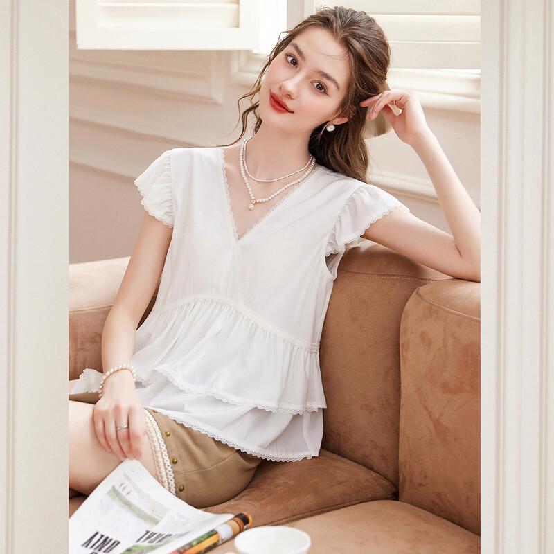 Elegant Lace V-Neck Short Sleeve Blouse XL