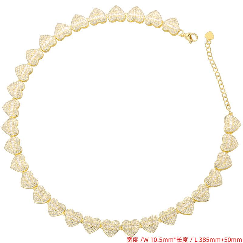 Light Luxury Copper Inlaid Zirconium Heart Splicing Bracelet Necklace Hip-Hop Love Stacking Set Vl602-603