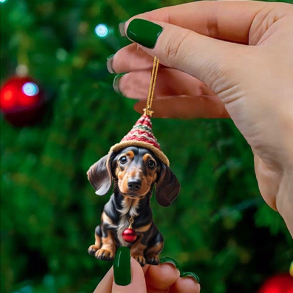 2D Christmas Tree Pendant Cute Dog Car Hanging Interior Christmas Ornaments  Home