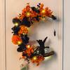 Orange and Black Moon Cat Halloween Door Wreath Decoration