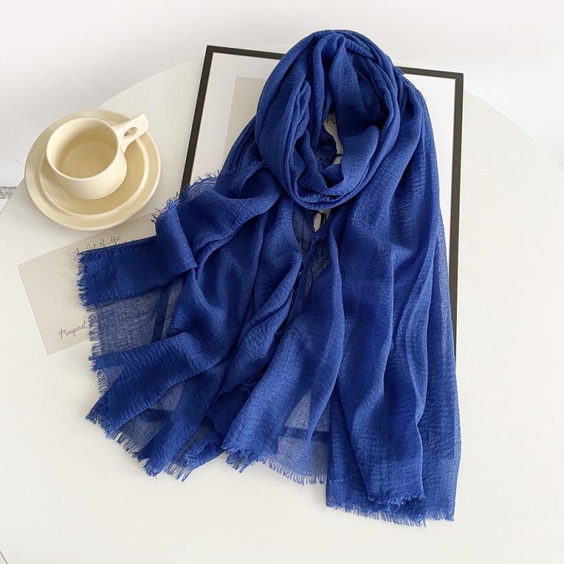 Women's Cotton Linen Gauze Scarf - Solid Color, Summer Sun Protection, Breathable, Retro Fringed Shawl