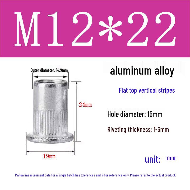 US Standard Flat Head Vertical Knurled Rivet Nut - Aluminum Alloy/Stainless Steel/Galvanized