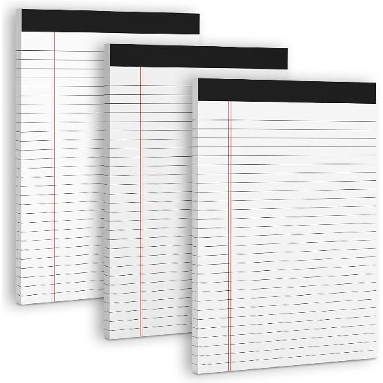 3 Pack White Legal Pads 8.5 x 11 Note Pads, Wide Ruled Notepads, Micro Perforated Lined Note Writing Pads 30 Sheets per Notepad Double-Side Printed