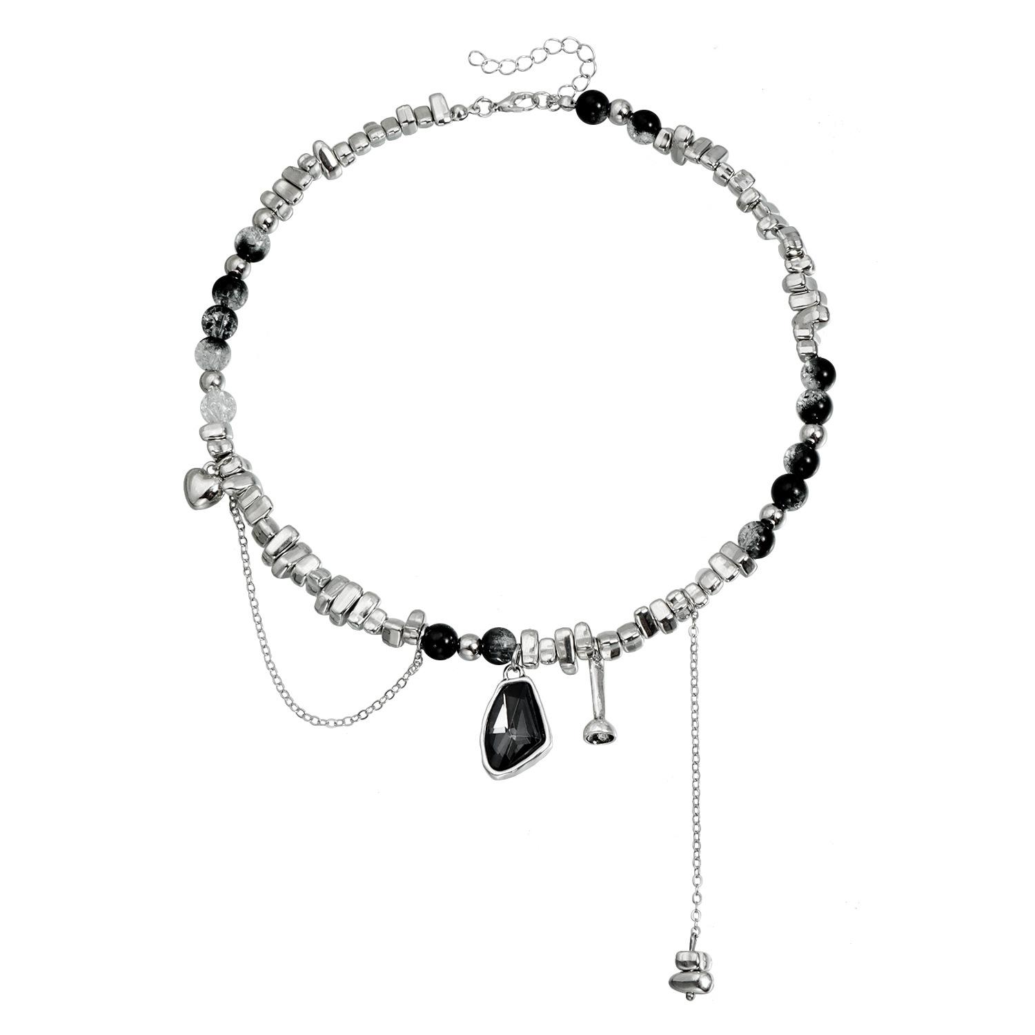 Dark less special-shaped glass pendant, fringed necklace, beaded necklace