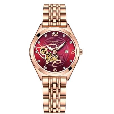 Premium Dames Strass Waterdicht Kalender Roségoud Horloge Hartpatroon Wijzerplaat Roestvrij Staal Kwarts Klok