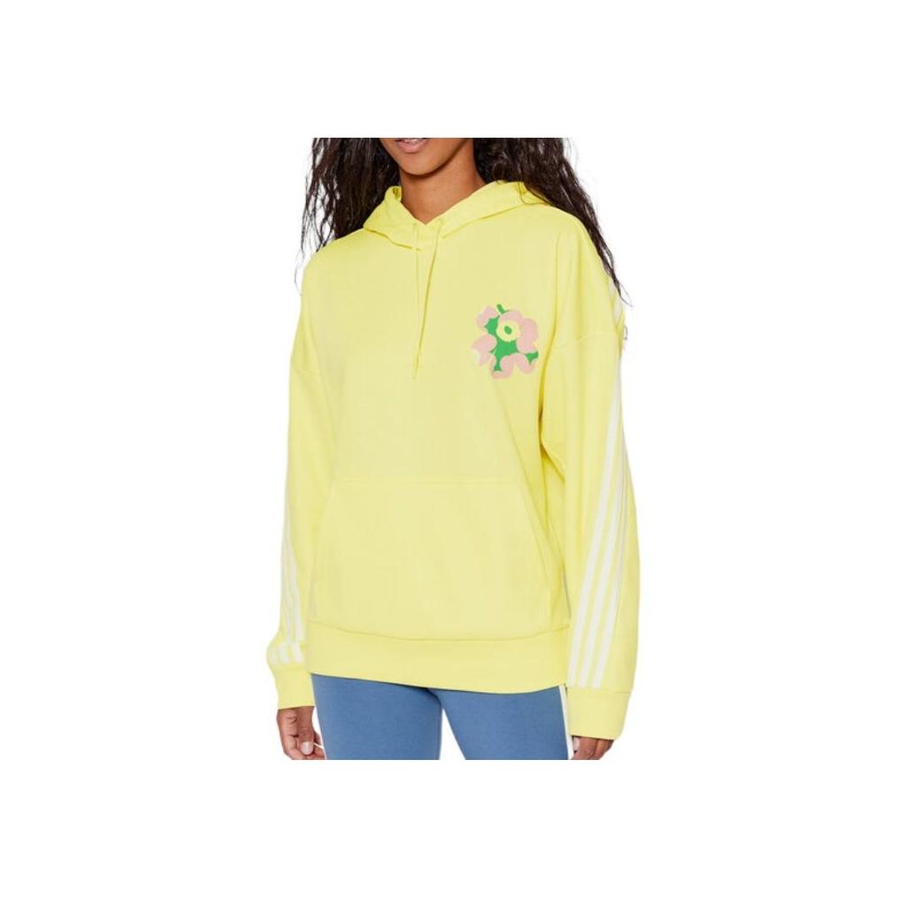 Adidas Casual Striped Floral Print Hoodie Women Tops Yellow HC4186