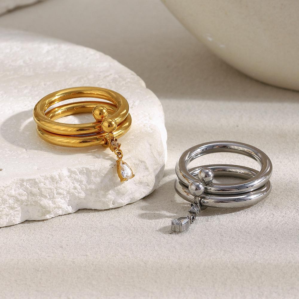 MamacitaSlay 316L Stainless Steel Double Layered Zircon Ring 18K Gold Plated Waterproof Jewelry Women's Charm Ring Unique Gift