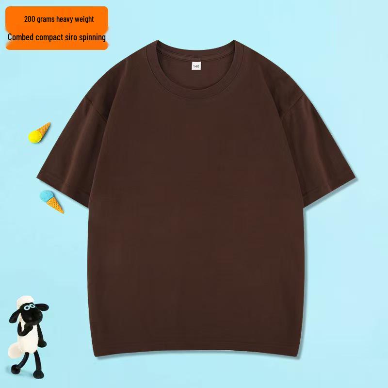 200g Pure Cotton Children's Short Sleeve Round Neck T-shirt – Parent-Child Casual Campus Style, Boys' Plain Color School Uniform Top
