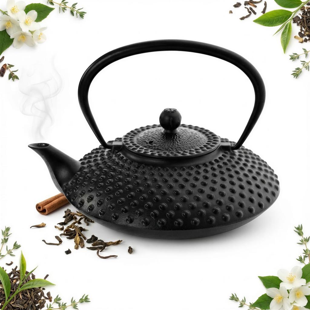 CAST IRON KETTLE 1.25L BLACK STEEL INFuser for Tea and Herbs