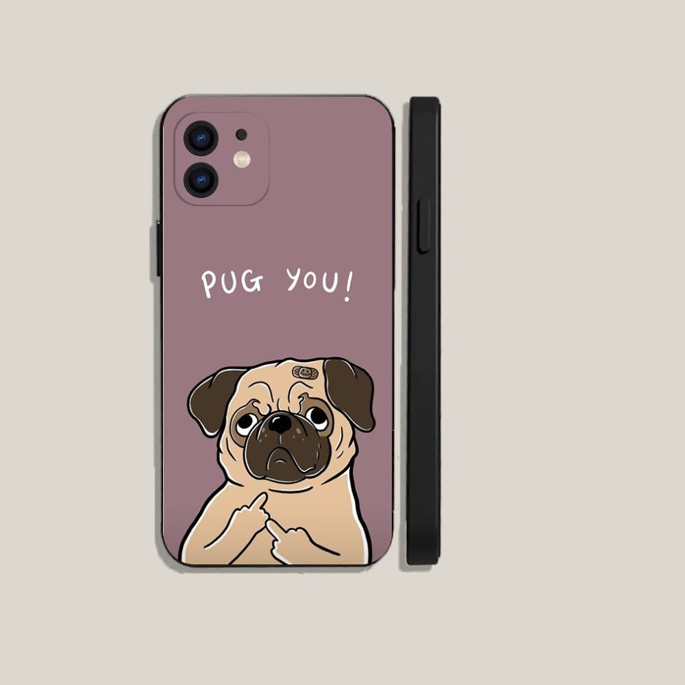 Pug Dog French Bulldog Phone Case For iPhone16,15,14,13,12,11,Plus,Pro Max,XS,X,XR,SE,Mini,8,7 Soft Silicone Black Cover