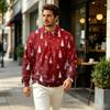 Men's Pullover Long Sleeve Collared Casual Top with Pocket for Fall Outdoor Christmas Print