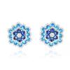 Silver Needle French Light Luxury Multi-Layer Three-Dimensional Full Diamond Gradual Change Blue Flower Stud Earrings Heavy Industry Earrings Earrings