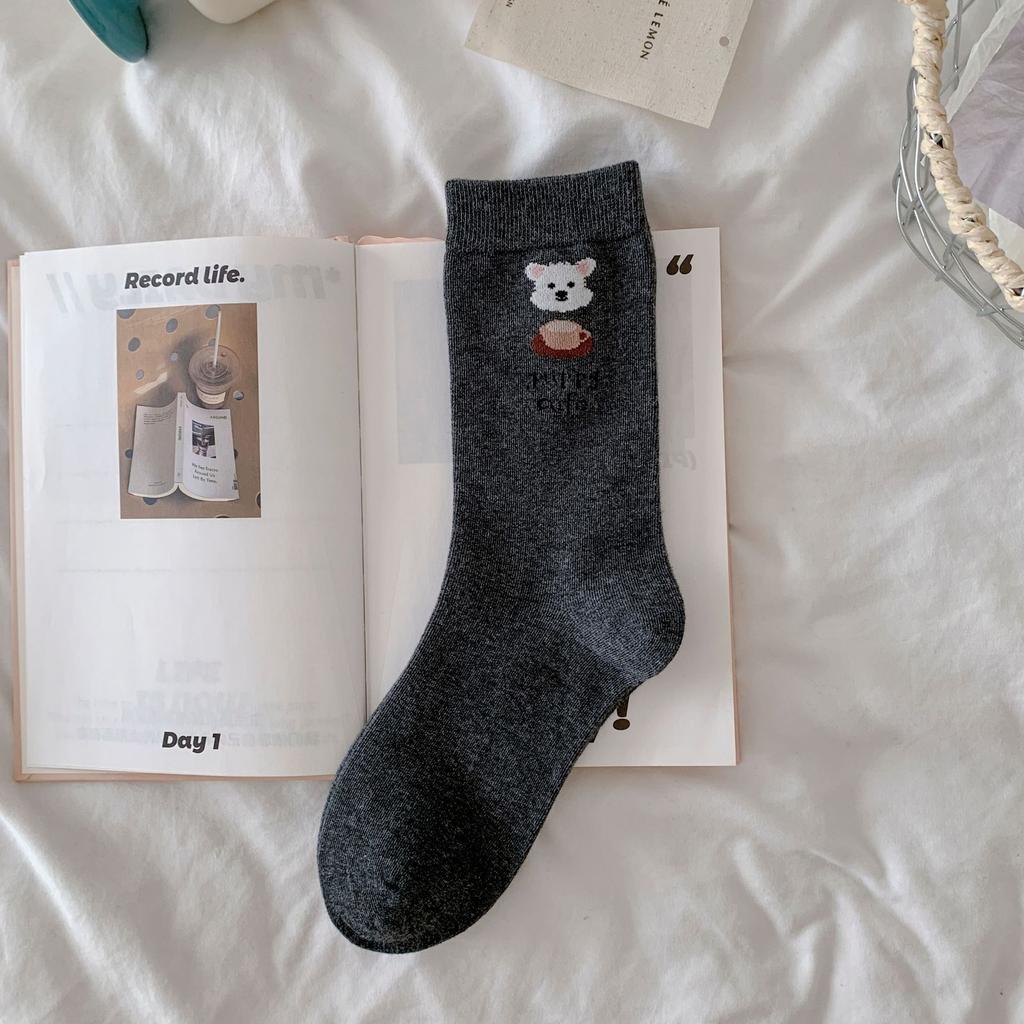 Cartoon animal socks women's autumn flocking tube socks college wind stacking socks boneless socks