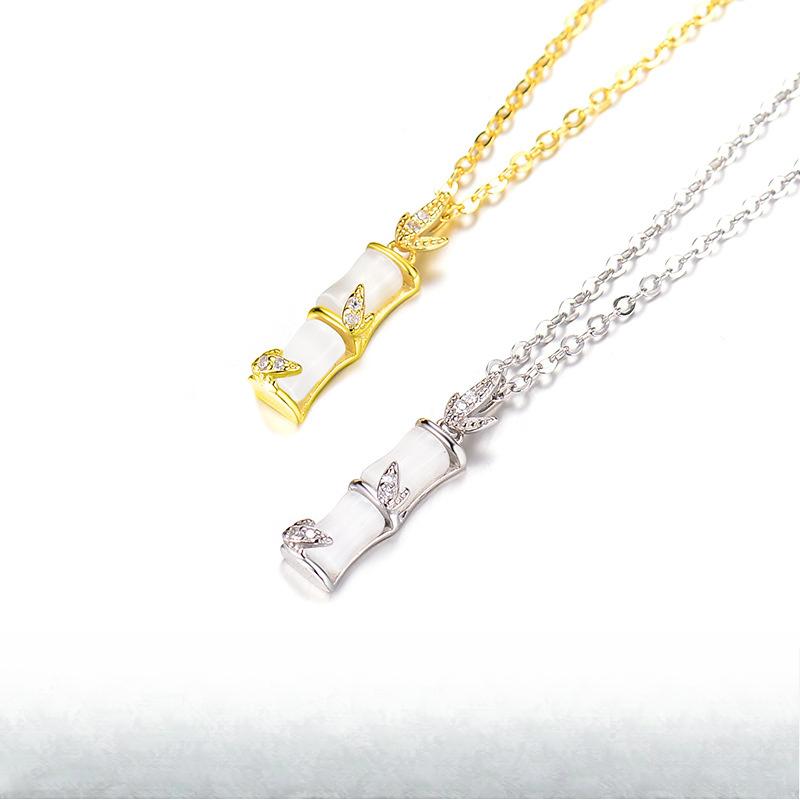 Glücksbambus-Halskette für Damen, Minderheitendesign-Sinn, minimalistisches Temperament, modische Katzenaugenstein-Schloss-Schlüsselbeinkette