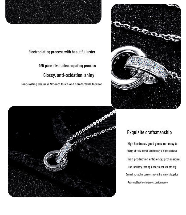 Stylowy Damski Naszyjnik Podwójny Pierścień Obojczyk - Wszechstronny, Niszowy Design, Wysokiej Klasy Srebrna Biżuteria