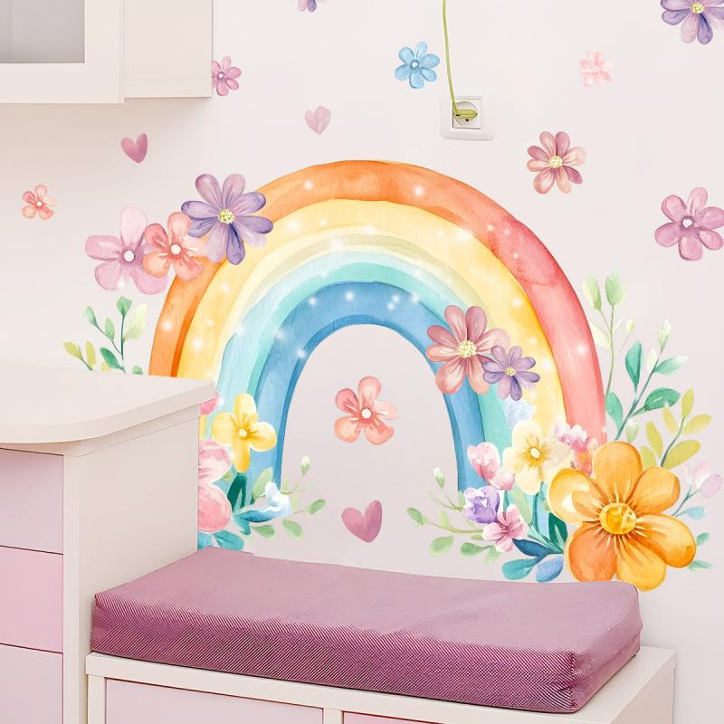 Rainbow Flower Wall Sticker Removable Self Adhesive Home Decor for Bedroom Living Room Wall Background Decoration