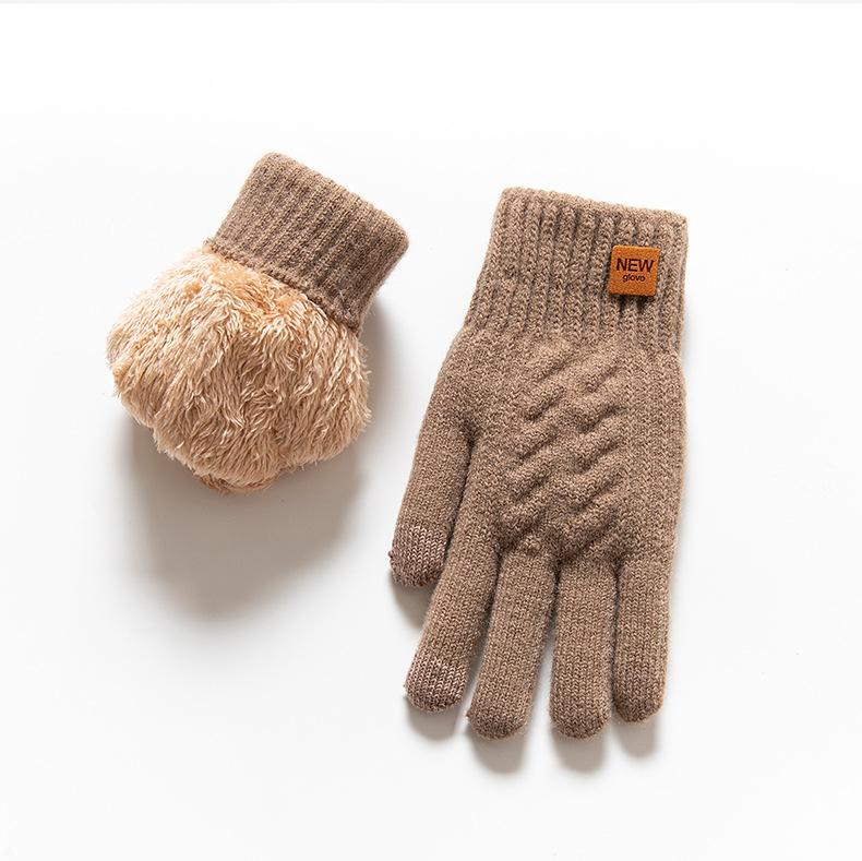 Fleece Lined Fashion Warm Women Men Black Cable Knitted Winter Touch Screen Gloves