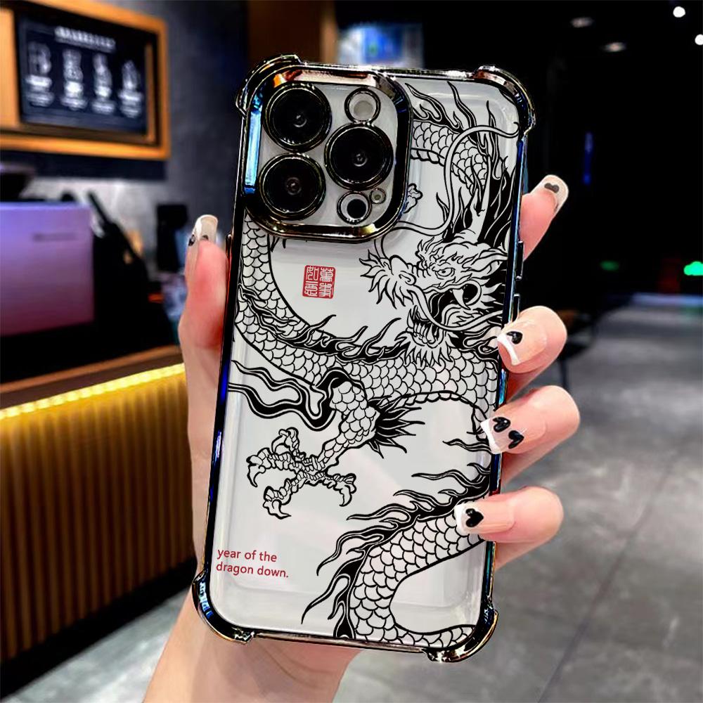 

Trend Fashion Cartoon Cute Chinese Dragon Plating Phone Case For Google Pixel 10 9 8 7 9a 8a 7a Pro XL 5G Anti Fall Airbag Pixel 10 Pro