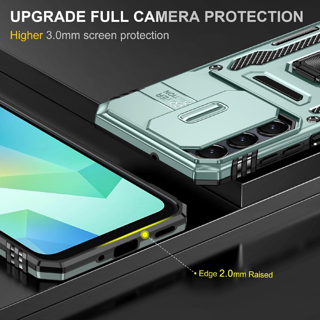 For Samsung Galaxy A16 4G/5G Case Kickstand Slide Lens Lid PC+TPU Drop-Proof Phone Cover