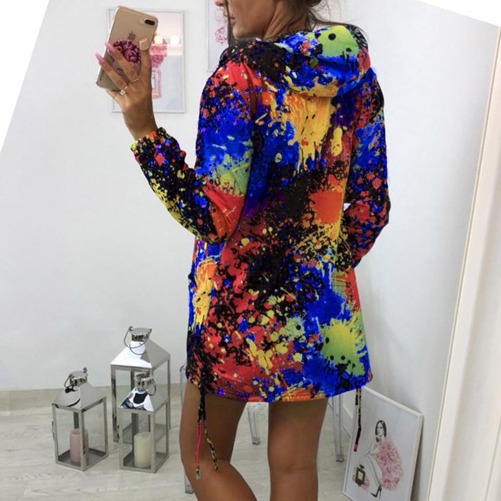 Fashion Womens Tie Dyeing Print Coat Outwear Sweatshirt Hooded Jacket Overcoat