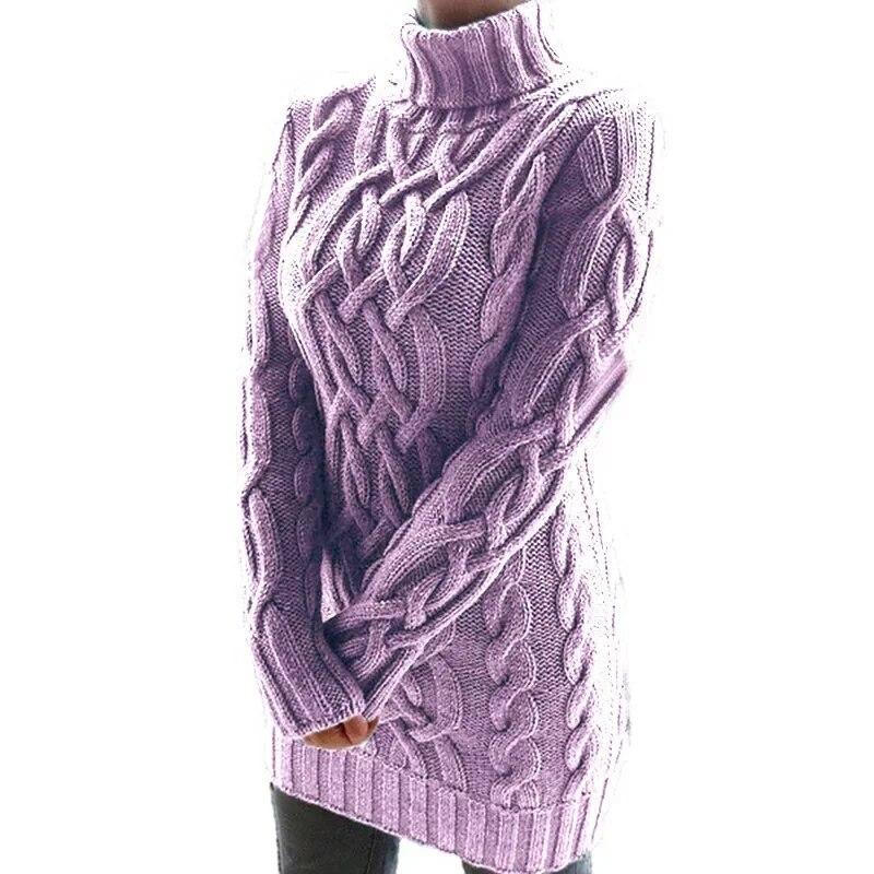 Autunno moda solido vintage manica lunga abbigliamento elegante lavorato a maglia vestito da donna inverno caldo maglione a collo alto abiti 30352