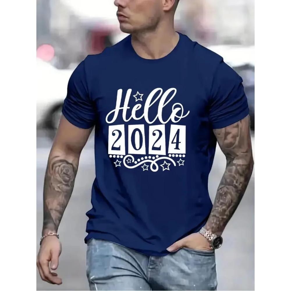 Hello 2024 Men's Brand T-shirts Funny Happy New Year 2024 Graphic Hip Hop Women Men Tshirts Streetwear Ulzzang Harajuku T-Shirt