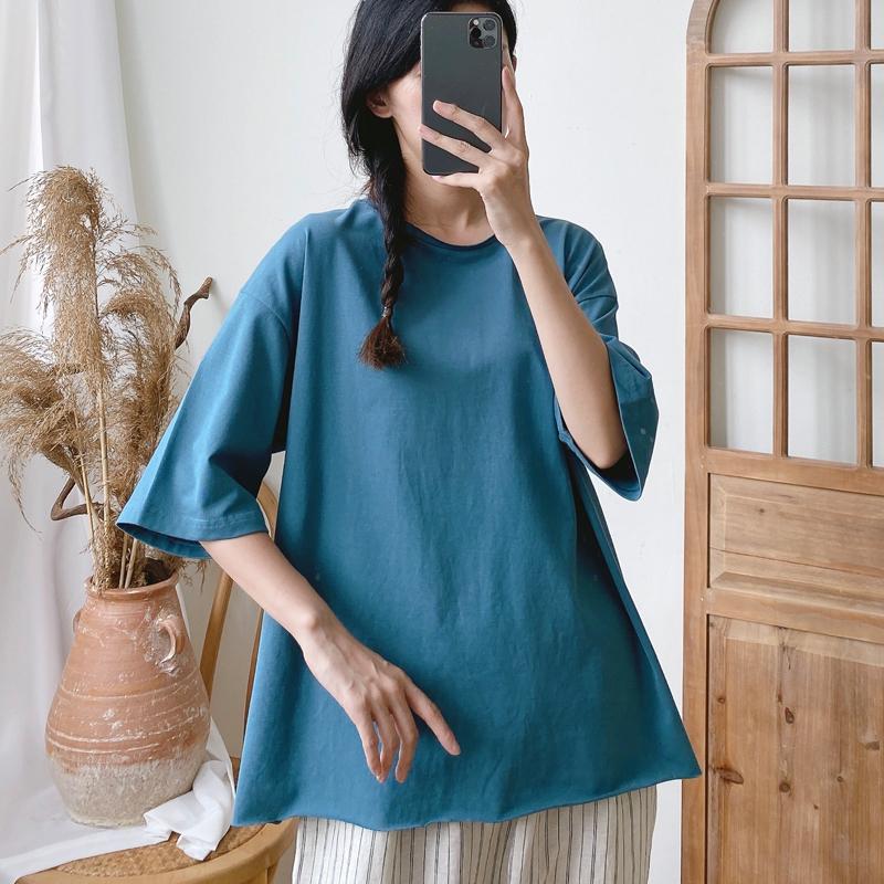 Johnature Summer Casual Solid Color Simple Women Tops All Match O-neck Short Sleeve Loose Female T-Shirts