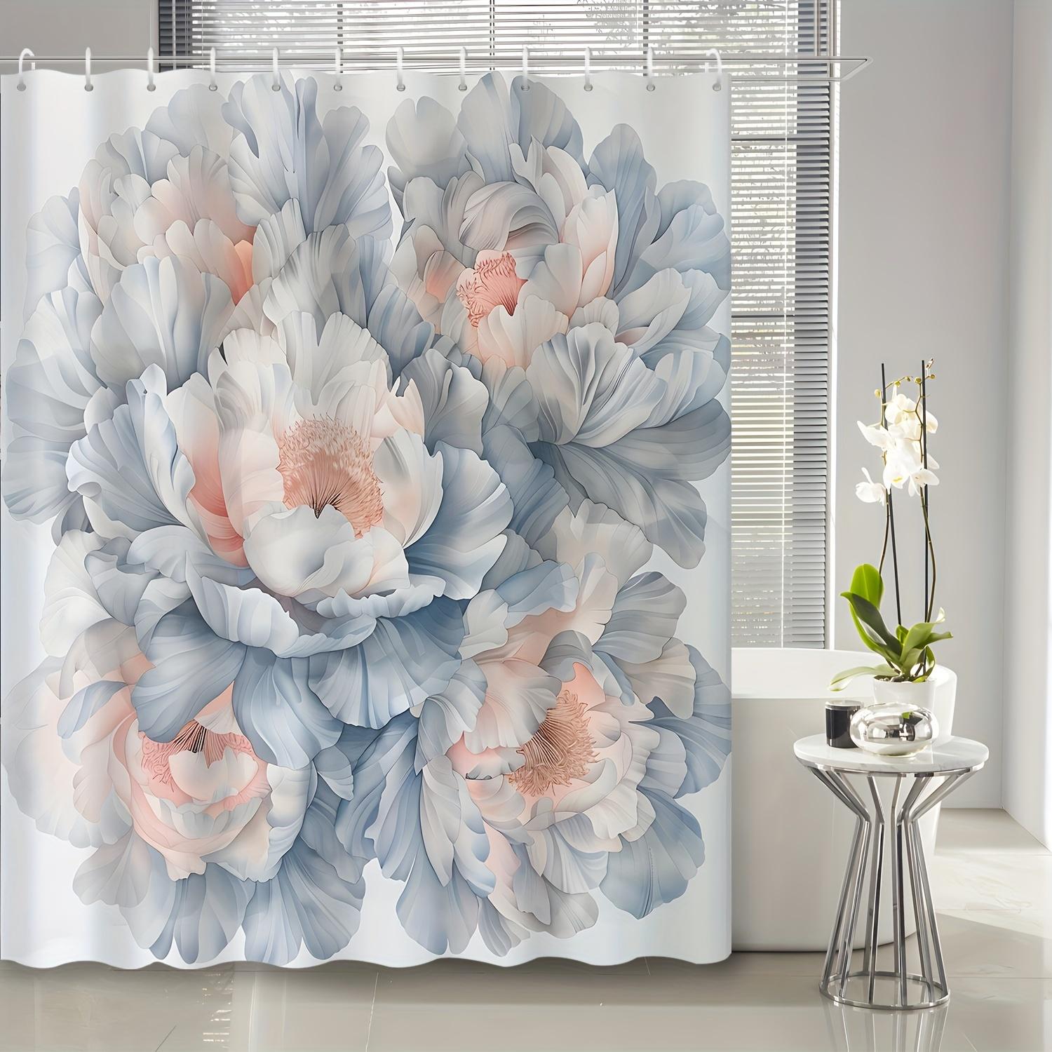 

1Pc Peony Floral Hand Painted Shower Curtain, Decorative Bathroom Accessories With Hooks, Polyester, Machine Washable W60H190(CM)-1 Pcs