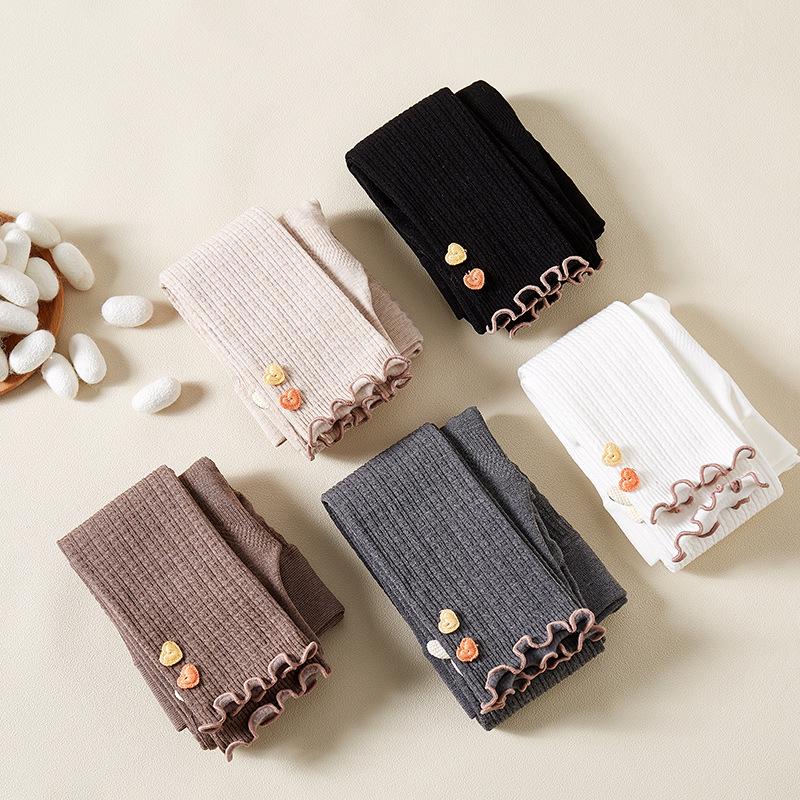 Girls' Fleece-Lined Cable Knit Leggings with Lace Trim for Autumn & Winter