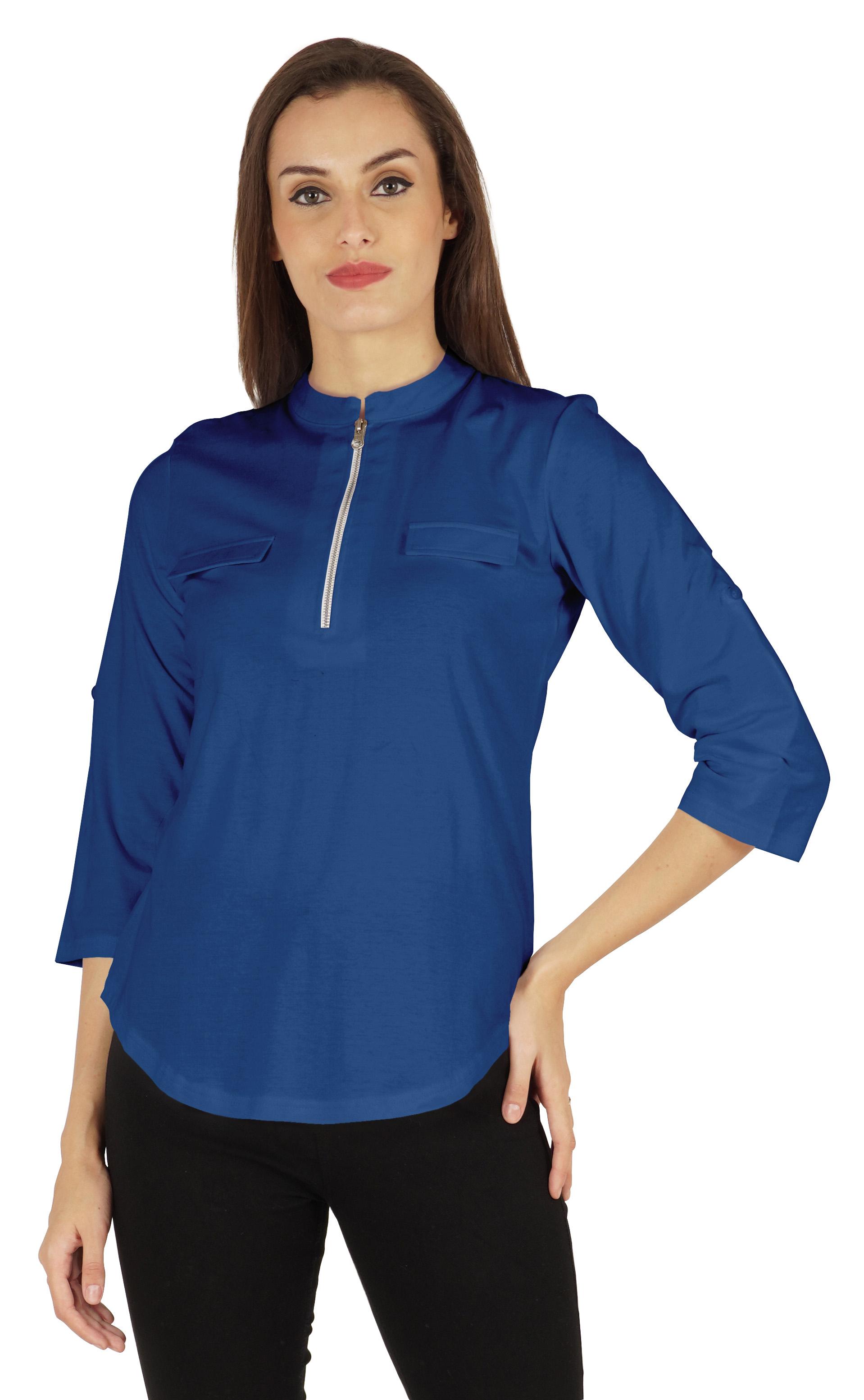

Inkmeso Stylish Mandarin Collar Top For Women Casual Solid Relaxed-Fit Zipper Front XXL королівський синій колір