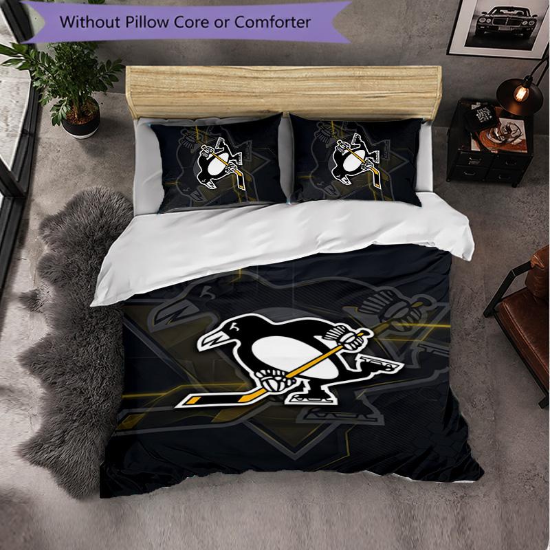 Pittsburgh Penguins Pattern Microfiber 3Pcs Bedding Set Decor Duvet Cover Set For Bedroom Home Use