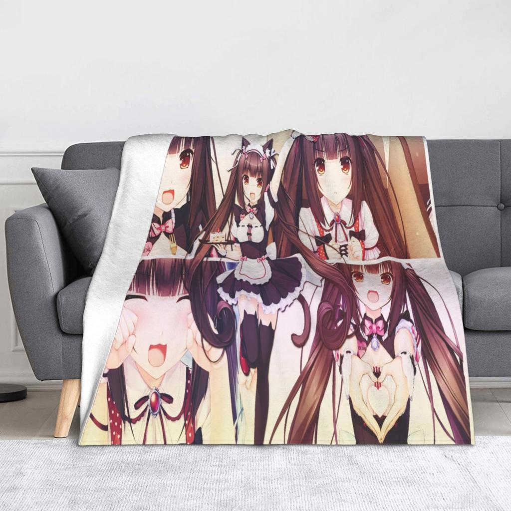 Chocola Vanilla Blanket Flannel Spring Autumn Anime Nekopara Lightweight Thin Throw Blanket for Bedding Couch Bedspread