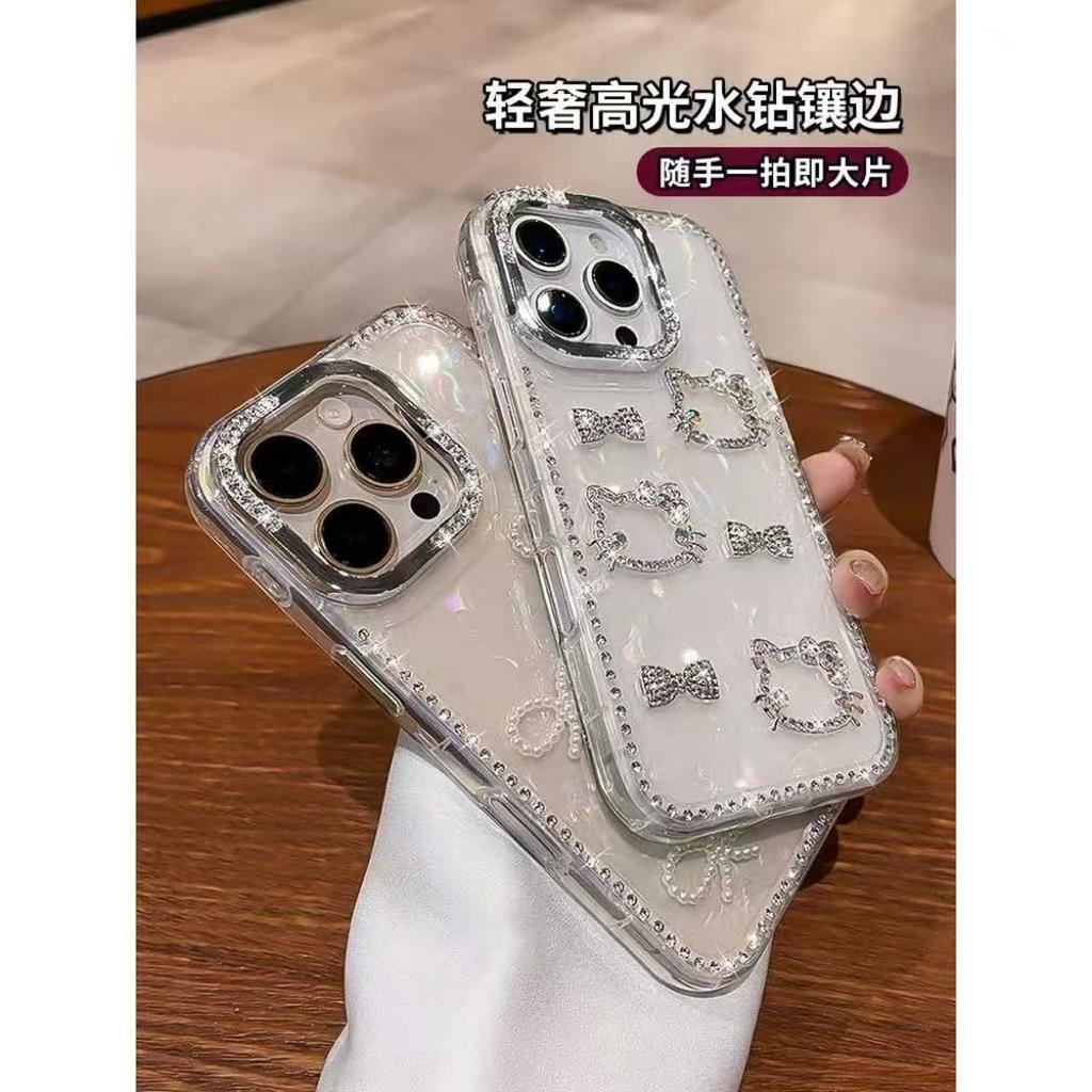 Rhinestone Three-dimensional Bow Kt Cat Shell Pattern for iPhone16promax Apple 15 Mobile Phone Case 14 New Models