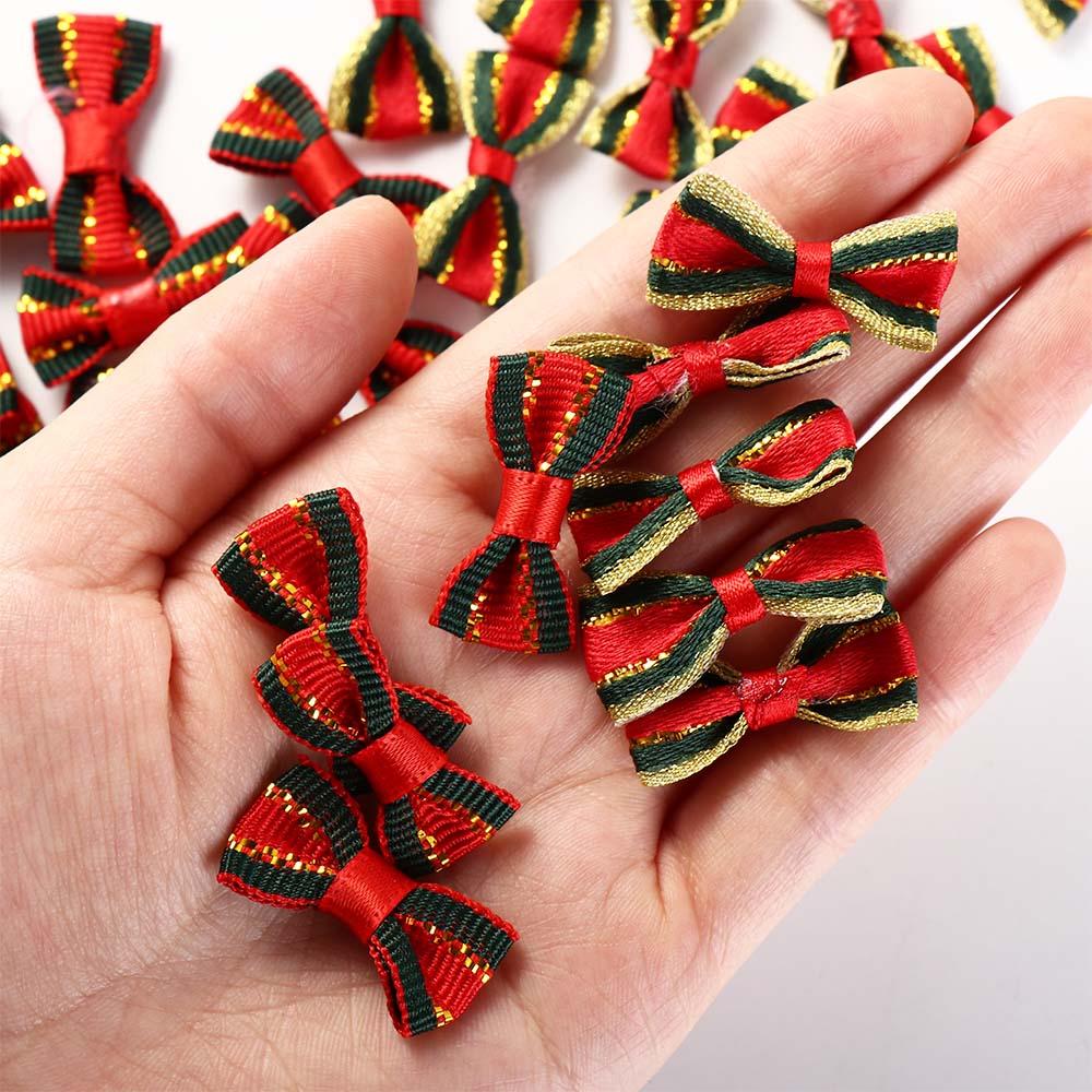 20/25Pcs Xmas Bowknot Christmas Bow Knot DIY Fabric Christmas Tree Ornaments Green Crafts Xmas Hanging Decorations Gift Decor