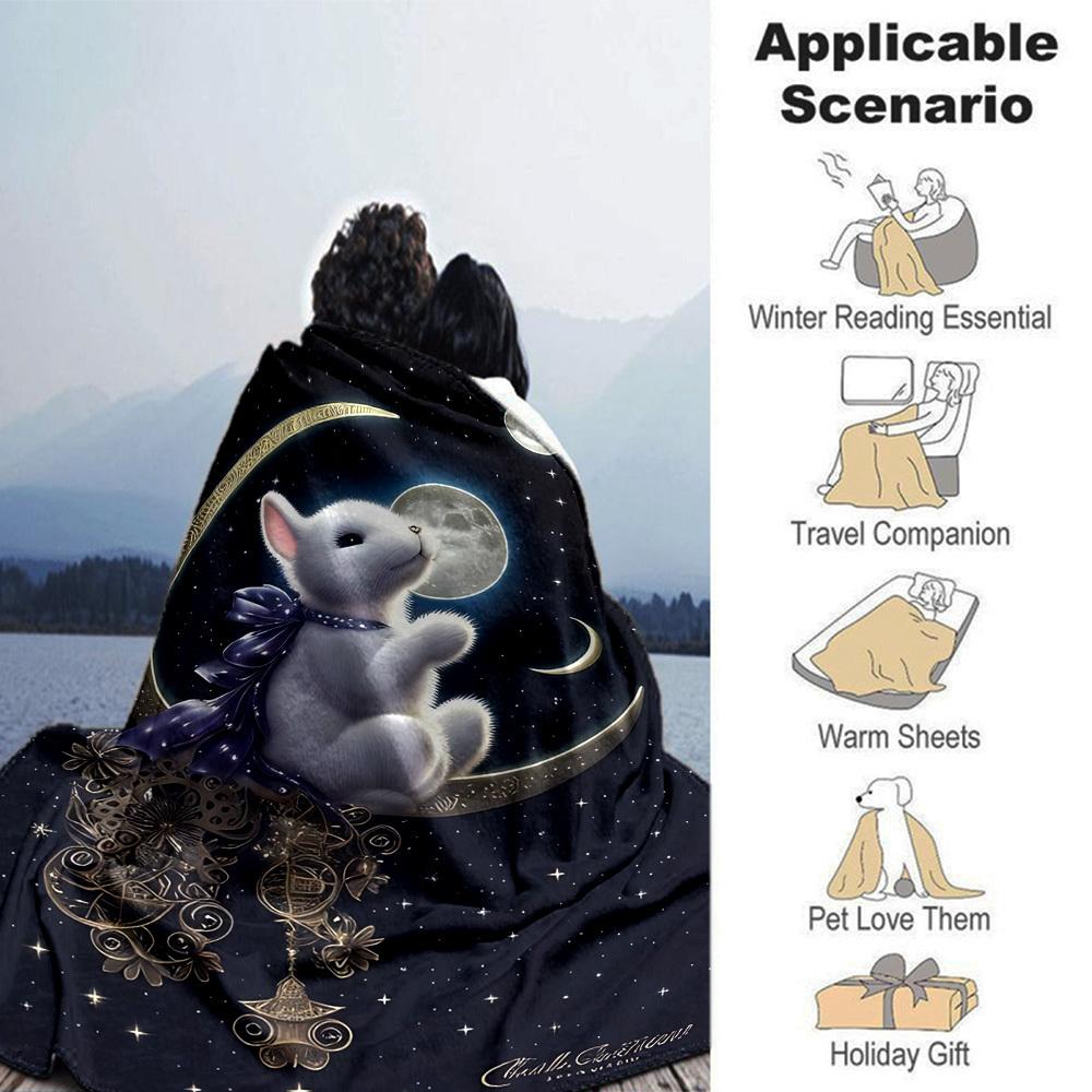 1pc rabbit moon blanket Lightweight Flannel Throw for Sofa Bed Travel Camping Livingroom Office Couch Chair