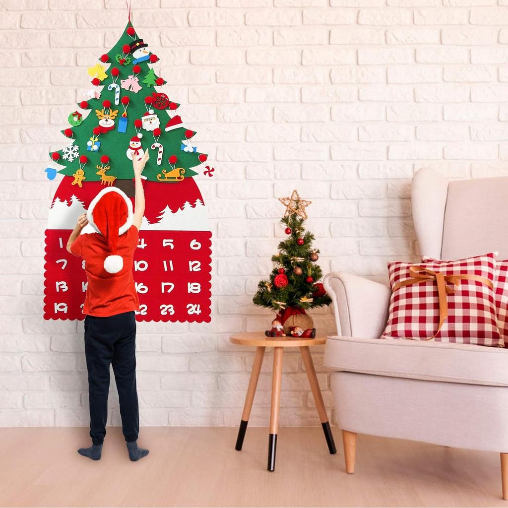 DIY Felt Christmas Tree Ornaments Advent Calendar, 24 Days Countdown to Xmas Advent Calendar with 24 Ornaments & Pockets, DIY Tree Cute Holiday Decor