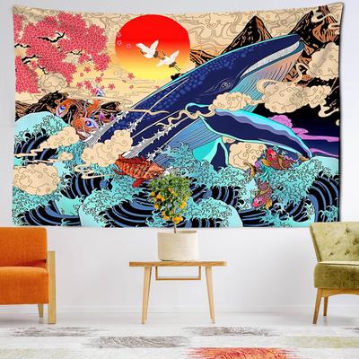 Whale Illustration Tapestry Wall Hanging Colorful Psychedelic Witchcraft Aesthetics Room Dormitory Background Decor