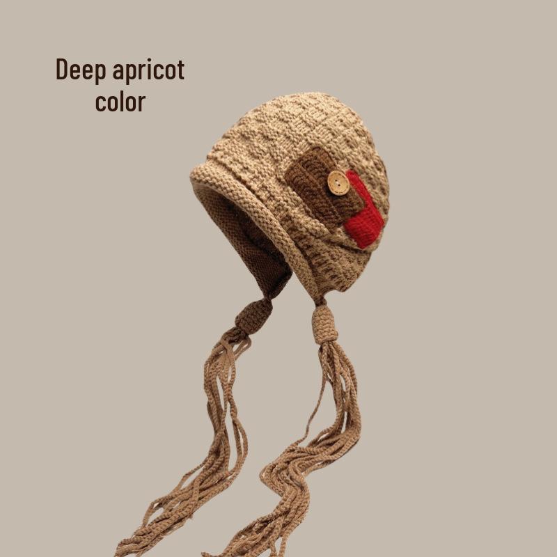 Festive Red Tassel Beanie - Women's Autumn/Winter Ear Protection Hat for Christmas and New Year