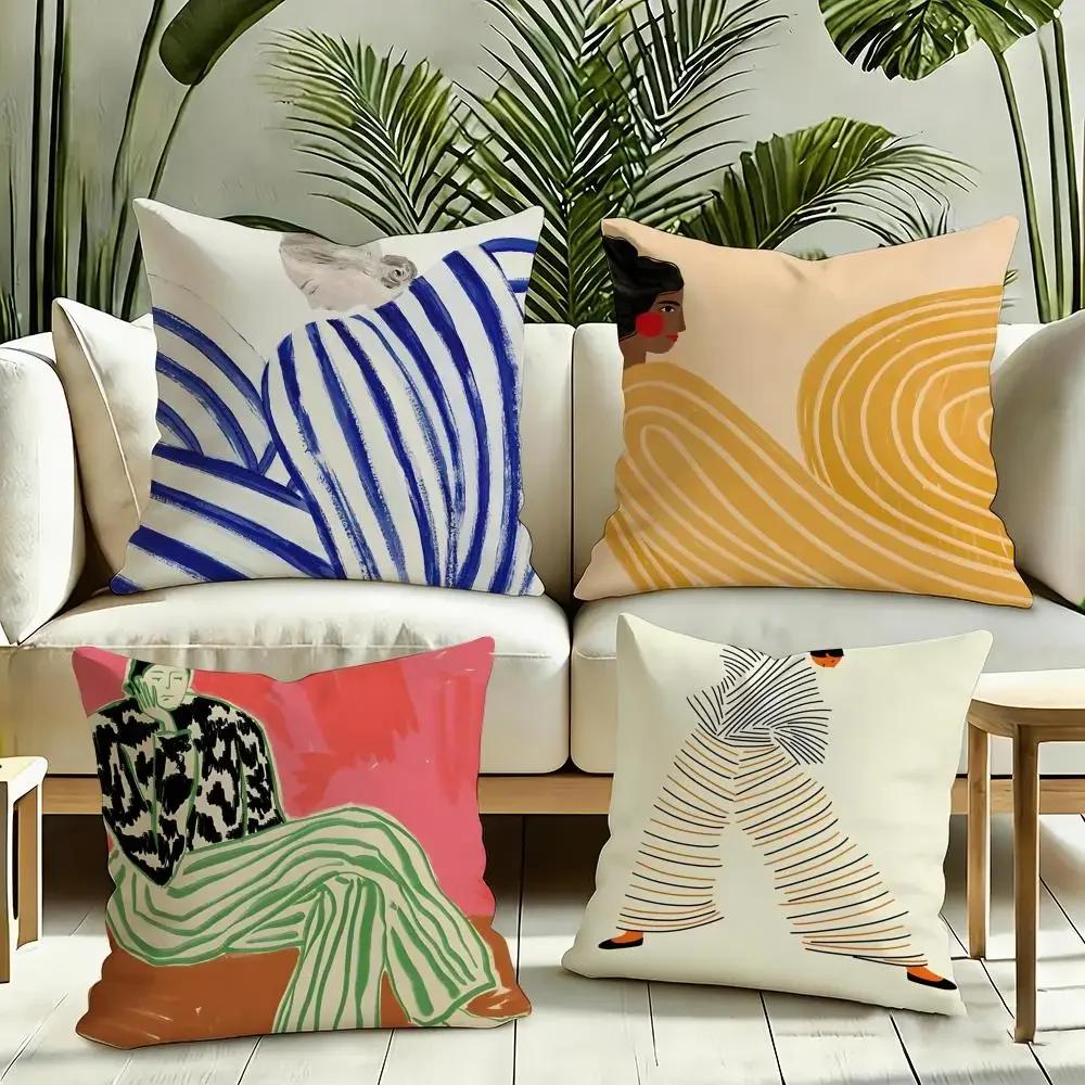 Abstract Figure Lines Girl Sofia Cushion Cover Reversible Plush Pillow Cover Soft Fluffy Home Decor for Sofa Bedroom