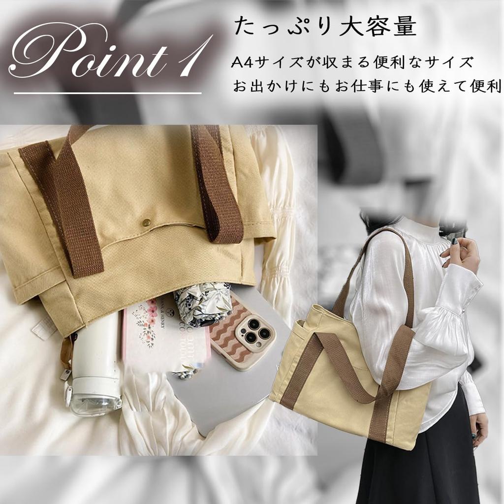 INNOCRIE Women's Canvas Tote Bag, Large Capacity, Lightweight, A4 Size, Perfect for Commuting and Everyday Use (Khaki)